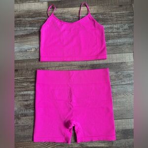 wild fable Hot Pink Ribbed Crop Top and Shorts Set